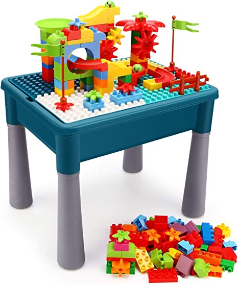 INKPOT Kids 5-in-1 Multi Activity Table Set, Learning Play Table with Storage Includes 85 Pieces Large Building Blocks Set for Toddlers Age 1 2 Educational Toy Bricks Kids