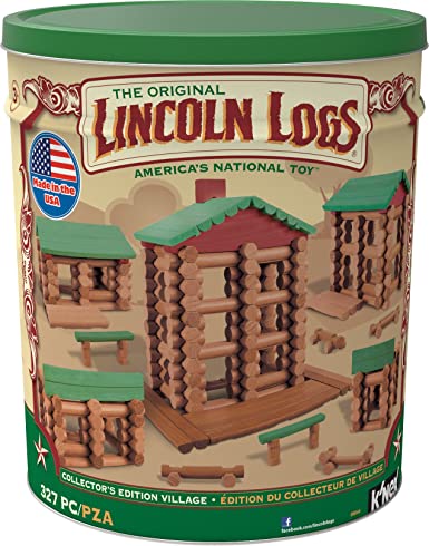 LINCOLN LOGS-Collector's Edition Village-327 Pieces-Real Wood Logs-Ages 3+ - Best Retro Building Gift Set for Boys/Girls-Creative Construction Engineering–Top Blocks Game Kit - Preschool Education Toy