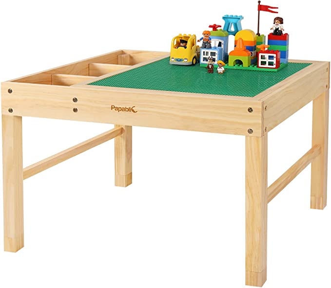 Papablic 2 in 1 Kid Activity Table with Large Storage for Older Kids Compatible with Lego Building Block for Boys Girls