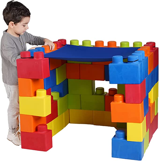 IBRICK 50 Pieces Jumbo Foam Blocks for Construction. Fun, Creative, Educational, Durable (Better Than Cardboard), Safe (Better Than Plastic or Wood), Real Jumbo Size and Colorful Toy for Kids.