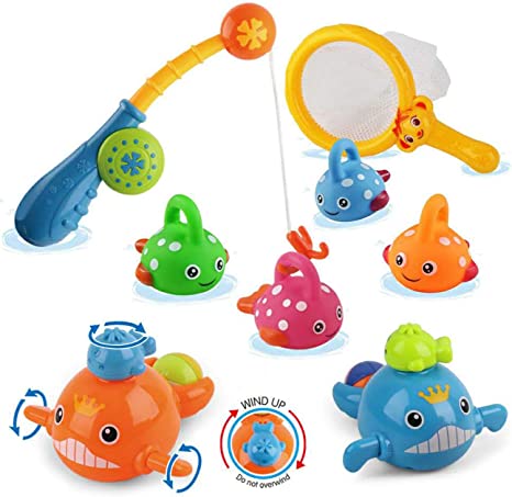 Dwi Dowellin Bath Toys Mold Free Fishing Games Swimming Whales Water Table Pool Bath Time Bathtub Tub Toy for Toddlers Baby Kids Infant Girls Boys Bathroom Fish Set Age 18months and up