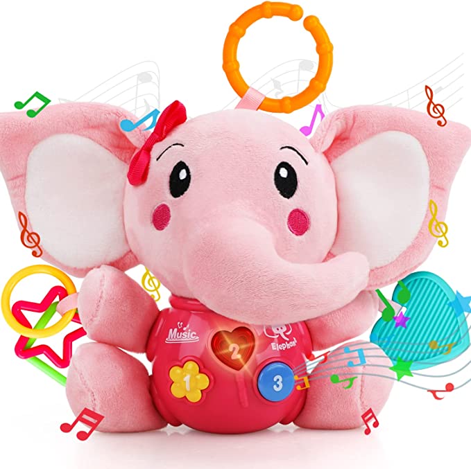 STEAM Life Baby Toys 0 3 6 12 Months, Plush Elephant Infant Toys, Newborn Baby Musical Toys for Baby 6 to 12 Months, Light Up Baby Toys for Boys Girls Toddlers, Baby Gifts for 0 3 6 9 12 Month (Pink)