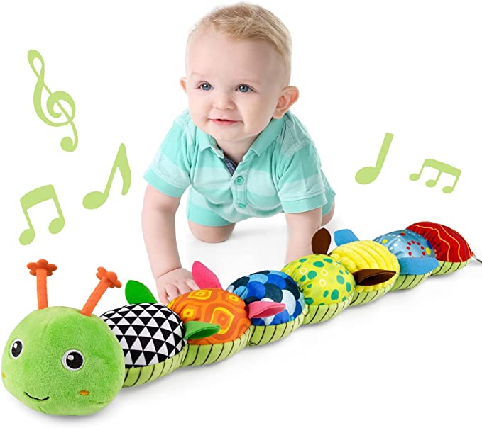LIGHTDESIRE Baby Toys Musical Caterpillar,Infant Toys Stuffed Animal Toys with Ruler Design and Ring Bell,Baby Teething Toys for Tummy Time Newborn Boys Girls 0 3 6 12 Months(Green)