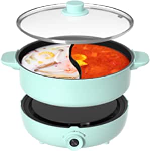 Electric Hot Pot with Divider, 4.2QT Shabu Shabu Hot Pot Electric Double Flavor Non-Stick Split Hot Pot for Family Cooking Party